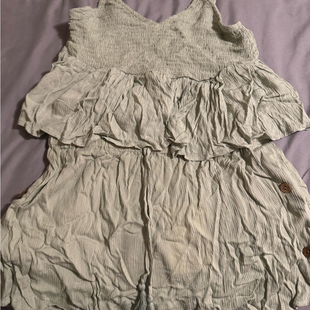 2 piece set Sage Green Cream Smocked Ruffle Shorts and top